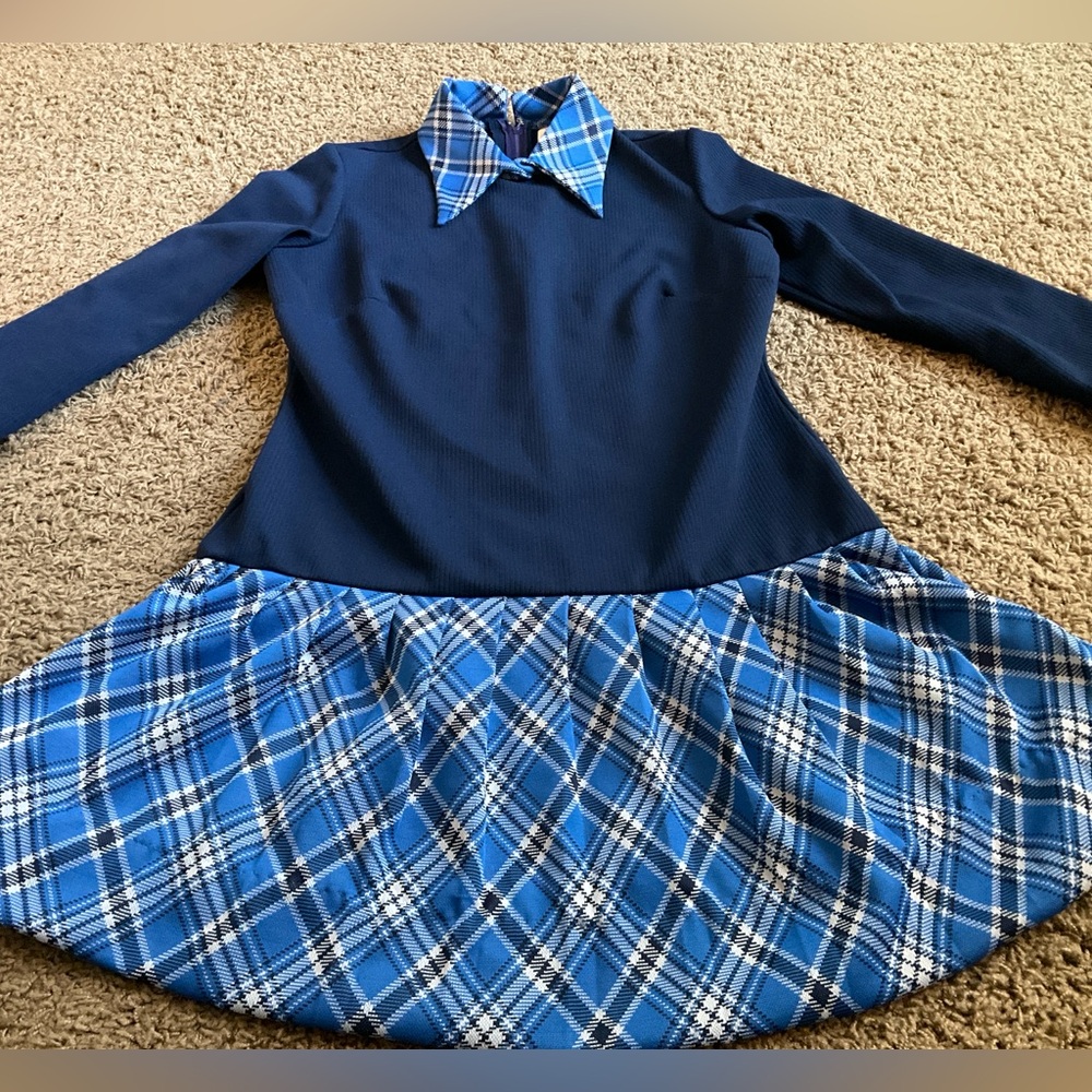 Genuine Vintage 1960’s Blue Long Sleeved Drop Waist Dress, Mod Preppy Academia - Picture 2 of 8
